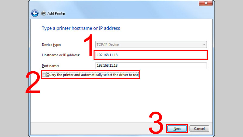 Nhập địa chỉ IP của m&aacute;y in
